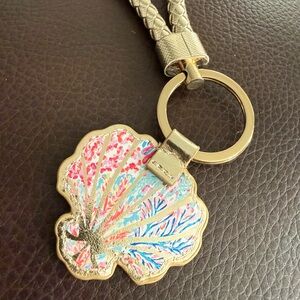 Gold Shell Keychain with Pink & Blue Accent